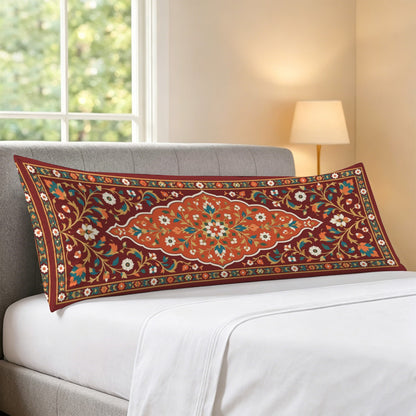 Ornamental Floral Body Pillow Case, Burgundy Red Flowers Persian Oriental Long Large Bed Accent Pillowcase Print Throw Decorative Cover