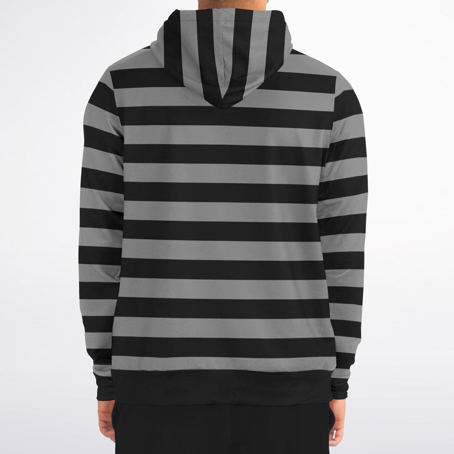 Black Grey Striped Zip Up Hoodie, Gray Stripes Full Zipper Pocket Men Women Unisex Adult Aesthetic Graphic Cotton Fleece Hooded Sweatshirt