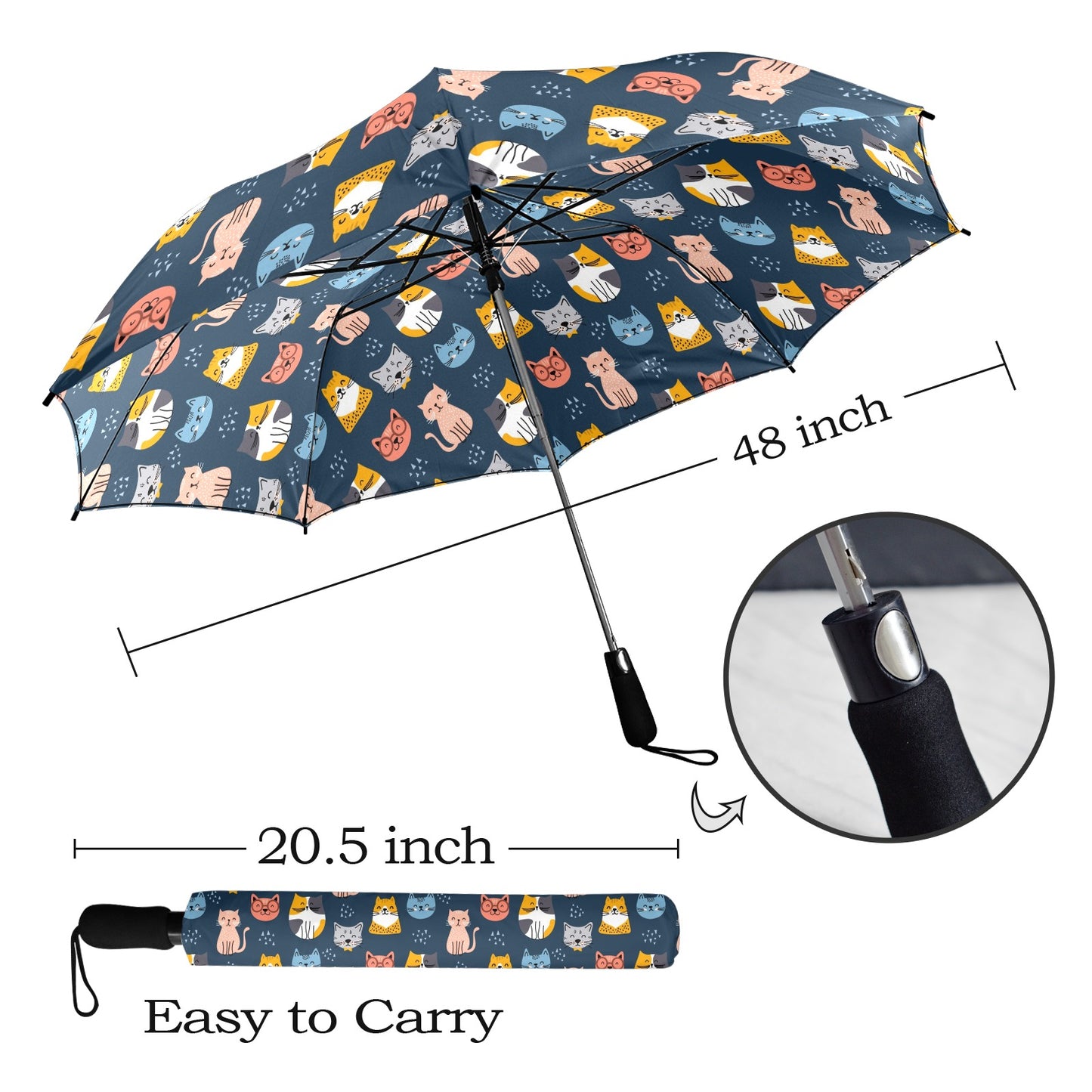 Cats Umbrella, Kittens Golf Anti-UV Semi-Automatic Sun Beach Rain Parasol Large Compact Travel Windproof Designer Vintage Luxury Men Women
