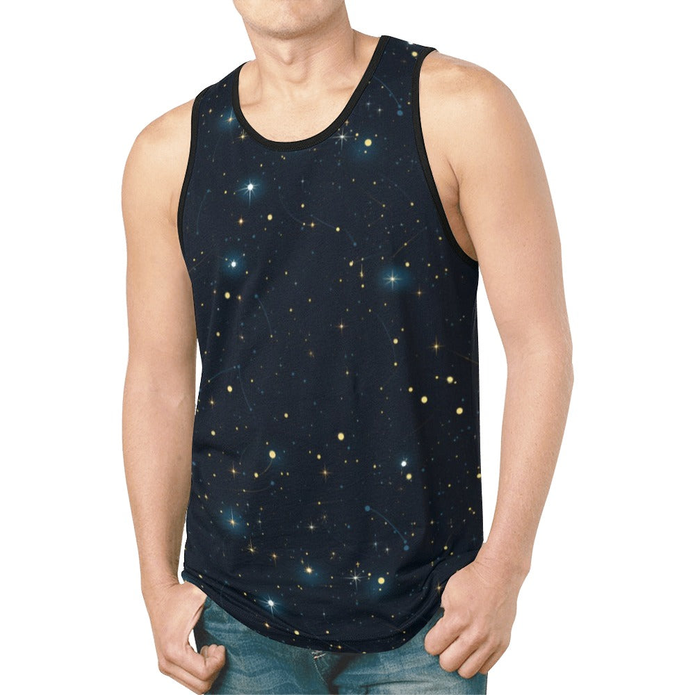 Constellation Tank Top Shirt, Space Galaxy Stars Men Guys Male Sleeveless Festival Workout Fitness Sports Summer Casual Muscle Graphic Tee
