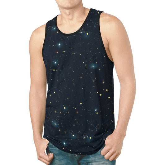Constellation Tank Top Shirt, Space Galaxy Stars Men Guys Male Sleeveless Festival Workout Fitness Sports Summer Casual Muscle Graphic Tee
