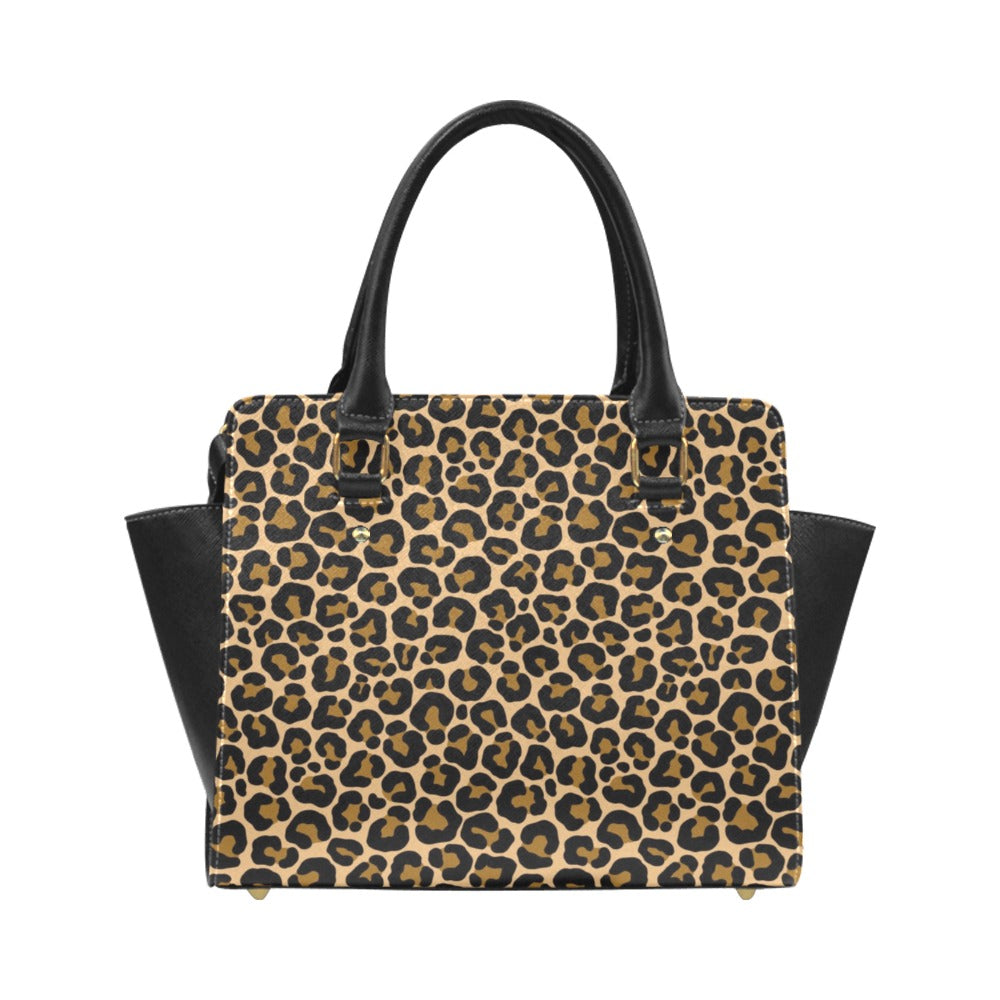 Leopard Purse Handbag, Animal Print Cheetah Brown Vegan Leather Designer Women Gift Satchel Top Zip Handle Bag Shoulder Crossbody Strap