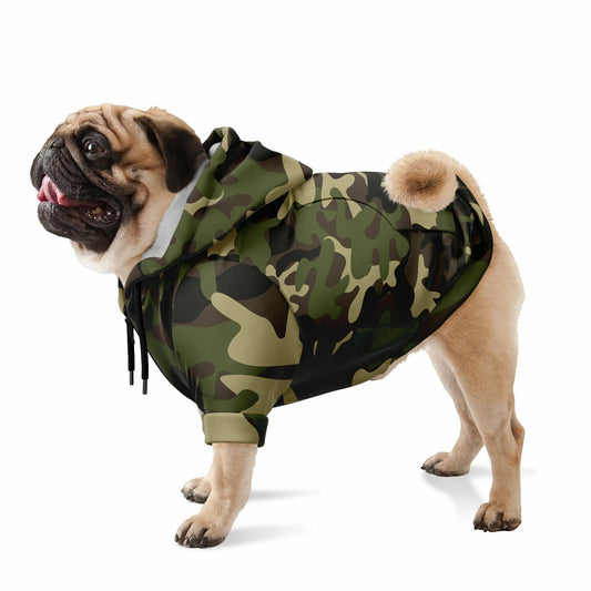 Camo Dog Zip Up Hoodie, Camouflage Green Pet Hooded Sweatshirt Clothes Small Large Pitbull Boxer Puppy Accessories Jacket Coat Winter