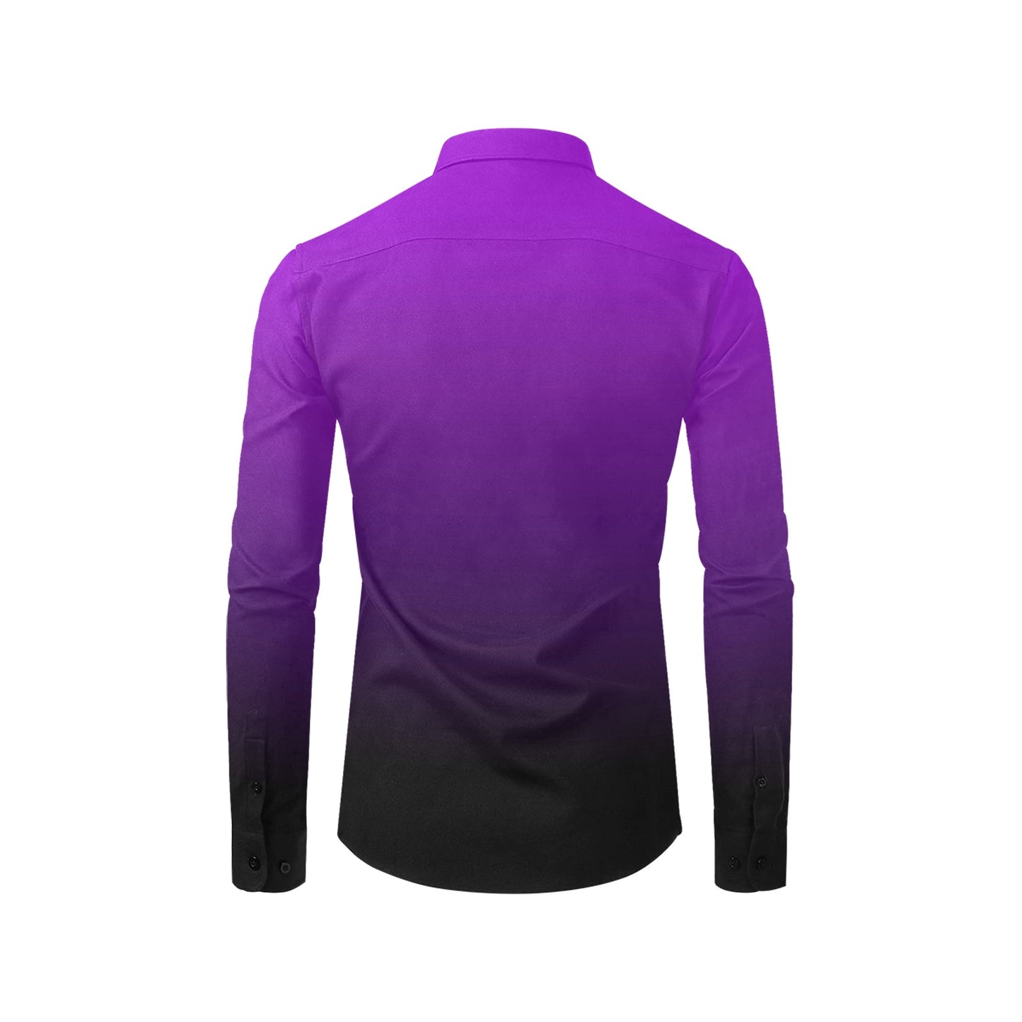 Black Purple Ombre Long Sleeve Men Button Up Shirt, Gradient Tie Dye Two Tone Print Buttoned Collar Casual Dress Chest Pocket Plus Size