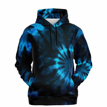 Black and Blue Tie Dye Hoodie, Pullover Men Women Adult Aesthetic Graphic Cotton Hooded Sweatshirt with Pockets Designer Plus Size