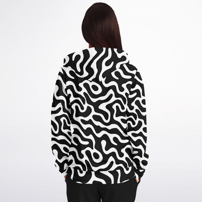 Black White Zip Up Hoodie, Trippy Psychedelic Wavy Groovy Funky Full Zipper Pocket Men Women Unisex Adult Cotton Fleece Hooded Sweatshirt