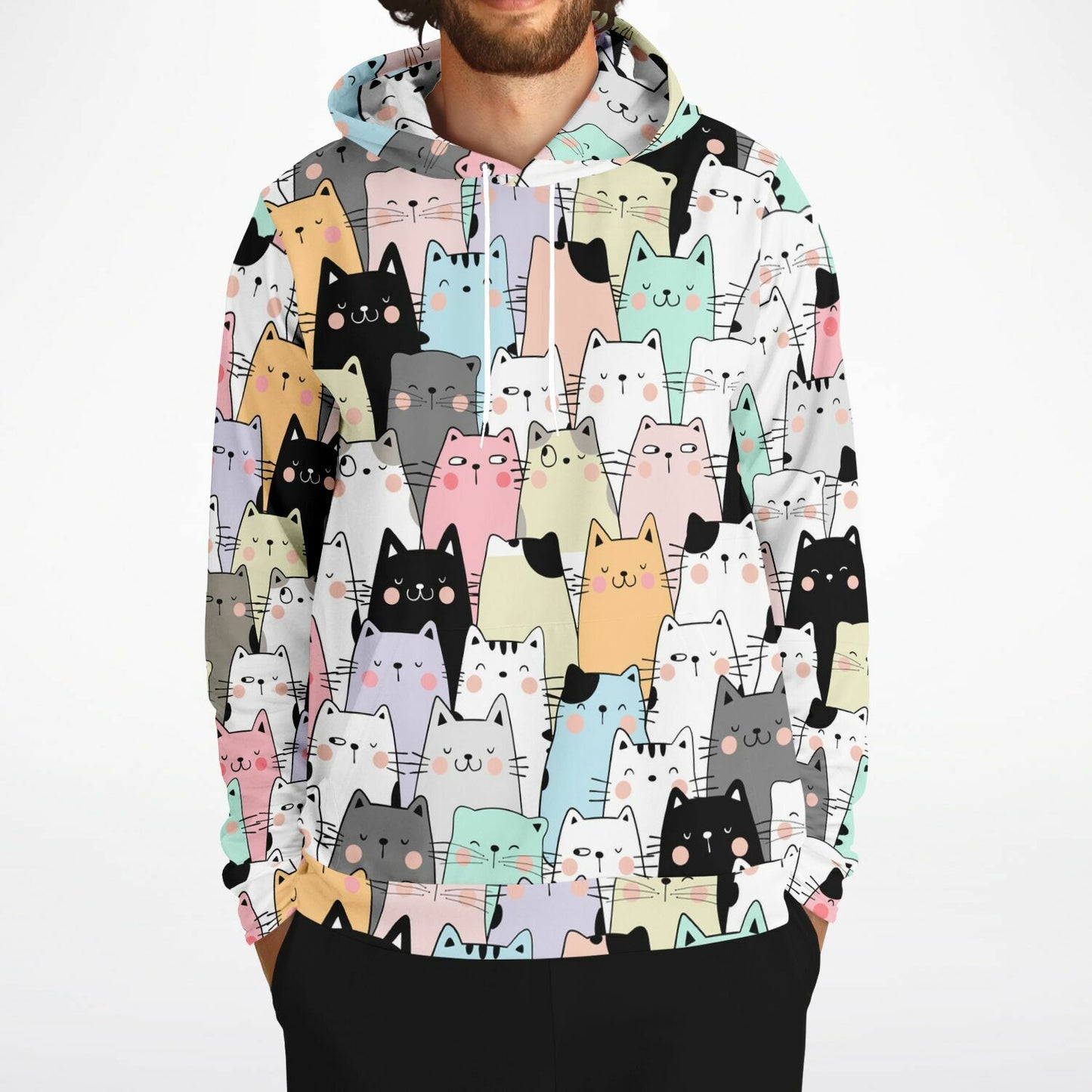 Cats Hoodie, Kittens Animal Pullover Men Women Adult Aesthetic Graphic Cotton Hooded Sweatshirt with Pockets Designer Plus Size