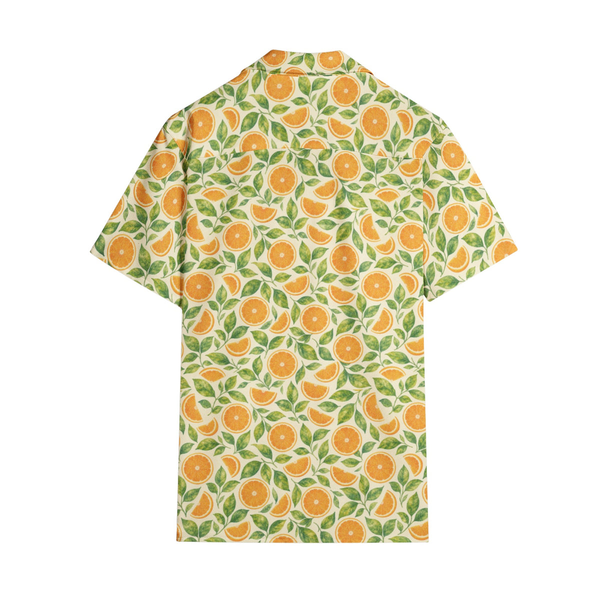 Orange Men Button Up Cotton Shirt, Summer Fruit Yellow Green Short Sleeve Casual Buttoned Down Male Guys Collared Designer Plus Size