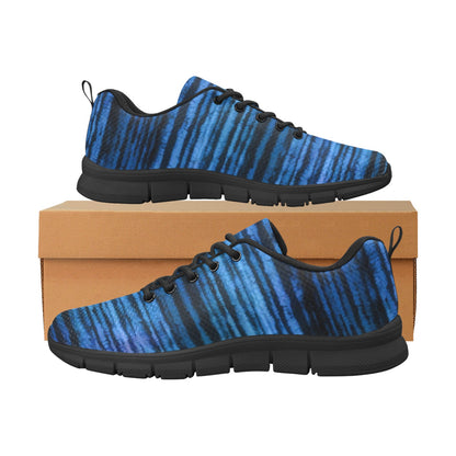 Blue Black Men Breathable Sneakers, Striped Pattern Print Lace Up Comfortable Designer Casual Mesh Dress Shoes Trainers
