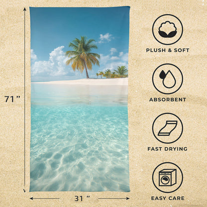 Palm Tree Oversized Beach Towel, Ocean Sea Sand Tropical Pool Microfiber Extra Large Swim Quick Dry Surf Designer Men Women XL Cotton
