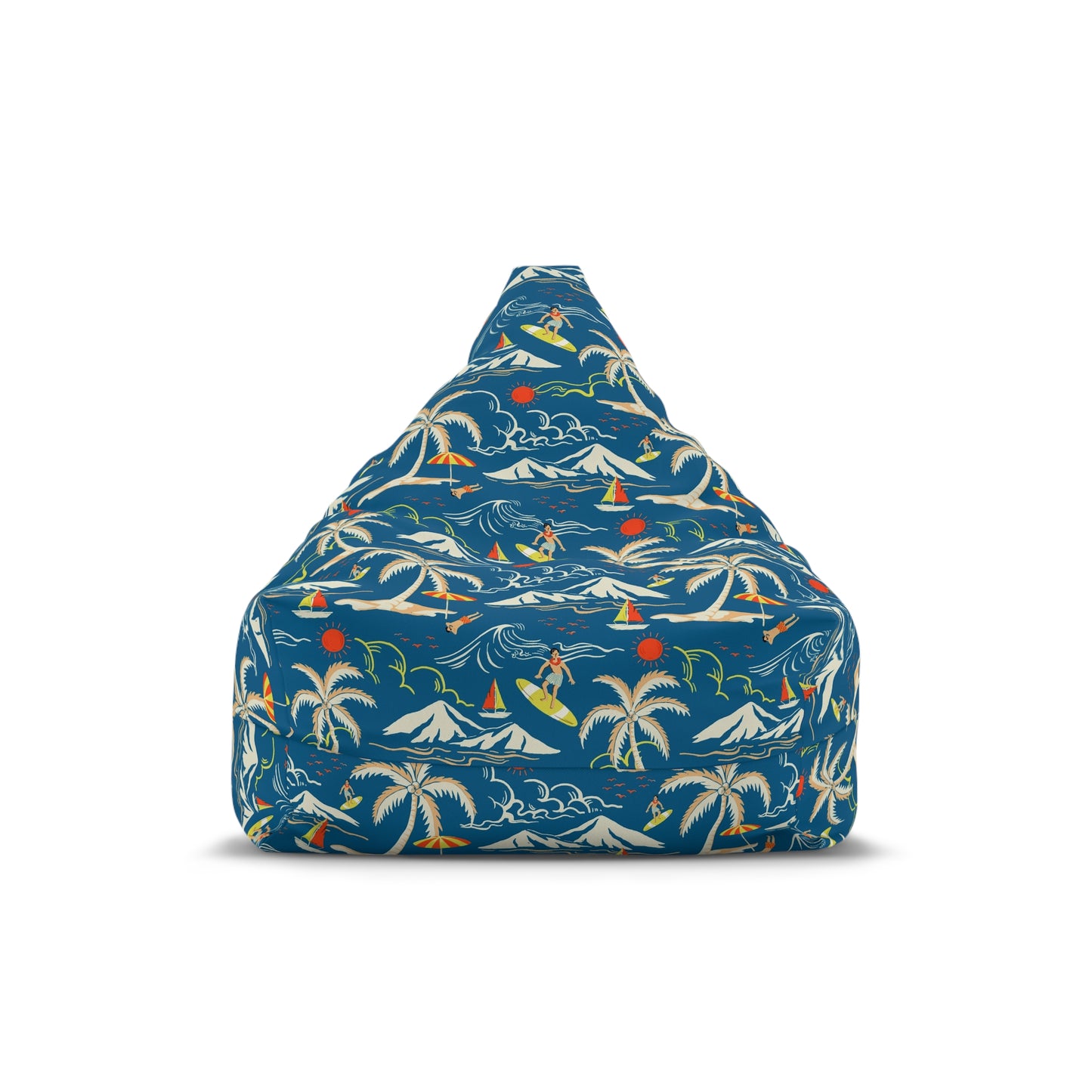 Palm Trees Bean Bag Chair Cover, Blue Coastal Ocean Beach Washable Triangle Small Large Adult Children Kids Sofa Apartment Dorm Unfilled