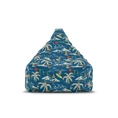 Palm Trees Bean Bag Chair Cover, Blue Coastal Ocean Beach Washable Triangle Small Large Adult Children Kids Sofa Apartment Dorm Unfilled