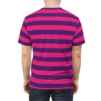 Pink and Purple Striped Tshirt, Designer Graphic Aesthetic Lightweight Heavyweight Crewneck Men Women Tee Top Short Sleeve Shirt Starcove Fashion