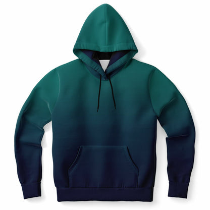 Forest Green Navy Blue Ombre Hoodie, Gradient Tie Dye Pullover Men Women Aesthetic Cotton Hooded Sweatshirt Pockets Designer Plus Size