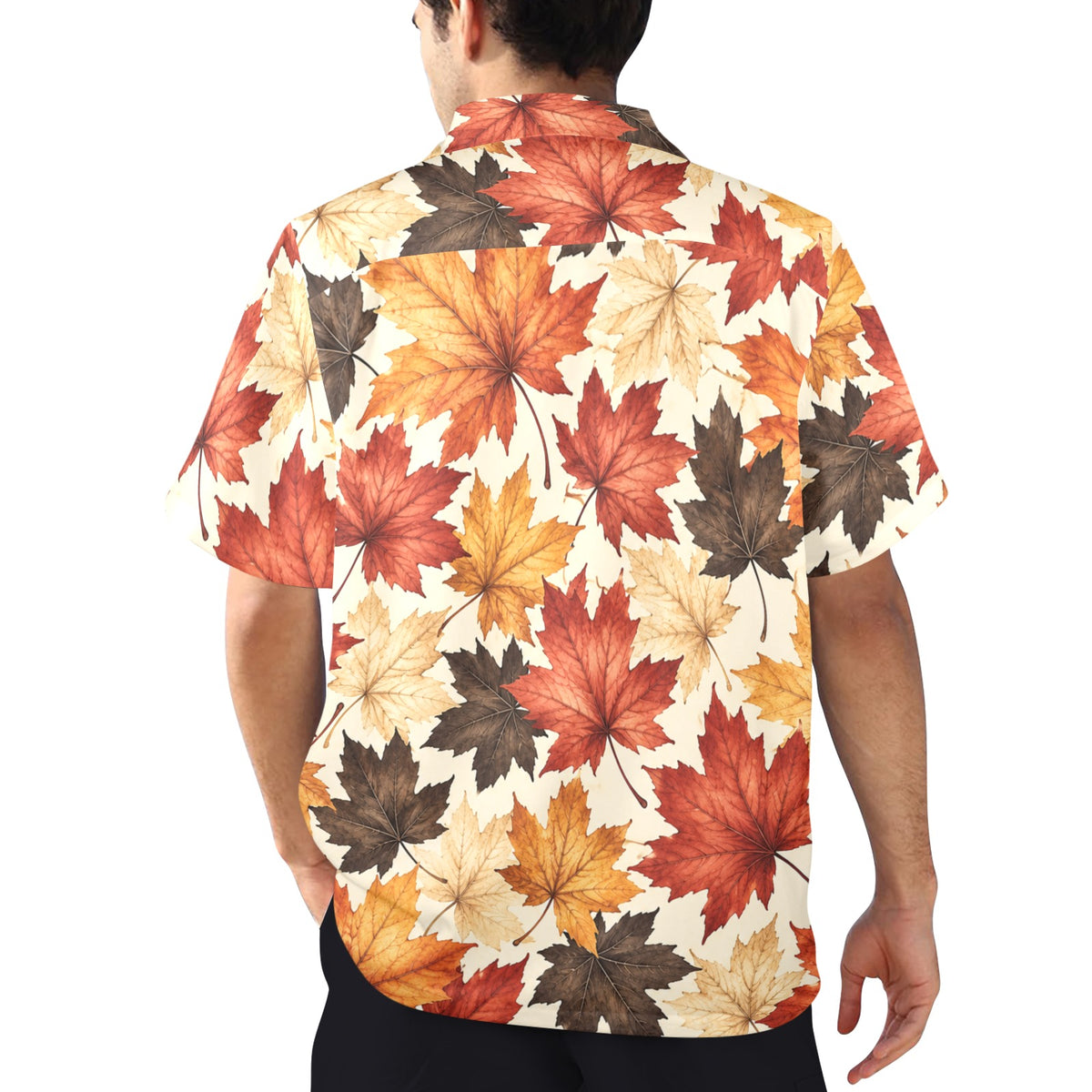 Fall Autumn Hawaiian Men Shirt, Maple Leaf Harvest Thanksgiving Beach Vintage Aloha Hawaii Tropical Plus Size Guys Button Down Vacation