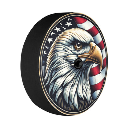 Bald Eagle Head Spare Tire Cover, American Flag USA Patriotic Backup Camera Hole Wheel Unique RV Back Cars RV Men Women Trailer Campers
