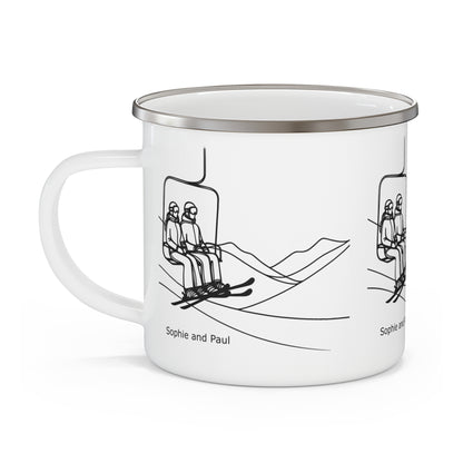 Personalized Ski Mug, Custom Couples Gift Chairlift Skiing Downhill Lover Winter Skier Sports Birthday Anniversary Coffee Camp Mug