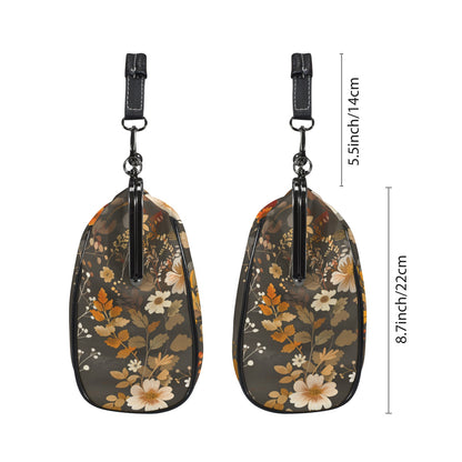 Floral Kiss Lock Purse Handbag, Flowers Brown Green Dark Print Vegan Leather Vintage Designer Shoulder Crossbody Top Handle Clasp Bag