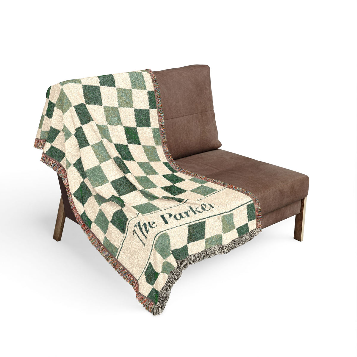 Custom Checkered Couples Woven Blanket Tapestry, Green Sage Throw Family Name Personalized Wedding Anniversary Engagement Cotton Small Large