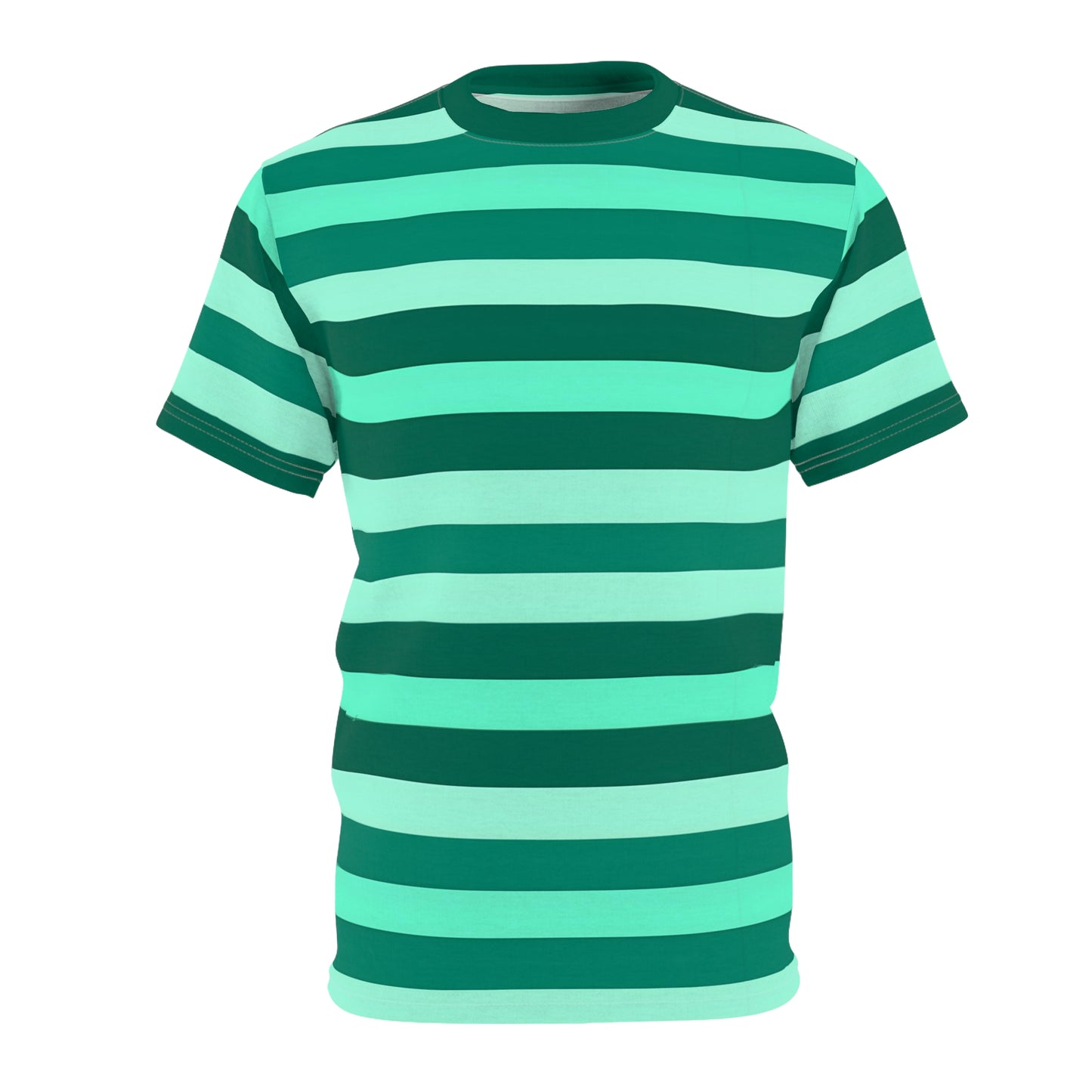Green on Green Striped Men T Shirt, Bold Horizontal Stripes Designer Lightweight Heavyweight Crewneck Men Women Tee Short Sleeve Shirt