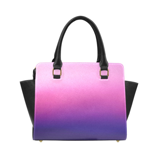 Blue Purple Pink Ombre Purse Handbag, Gradient Cute Tie dye Vegan Leather Designer Women Ladies Satchel Top Zip Handle Bag Shoulder Strap