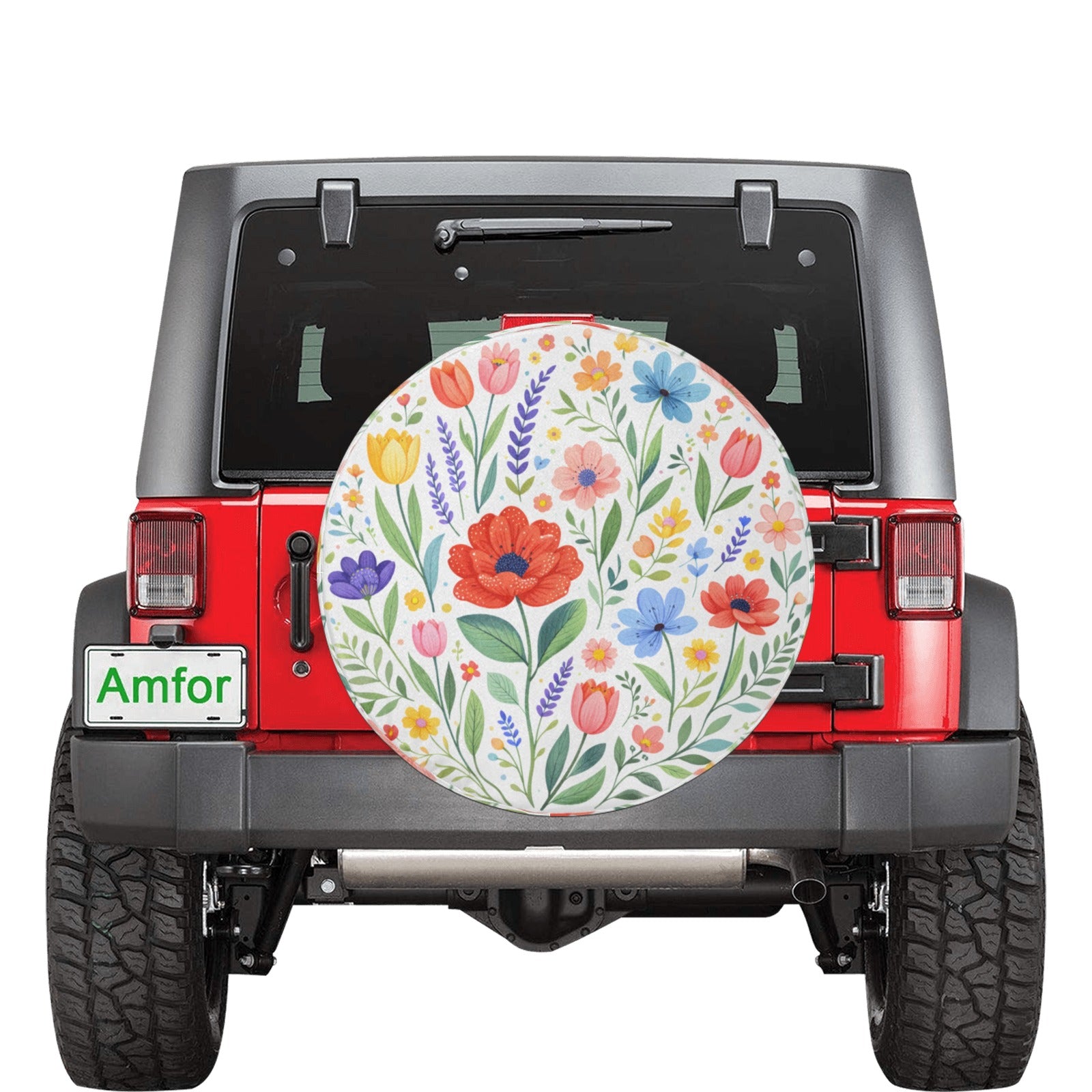 White Floral Spare Tire Cover, Flowers Garden Wheel Accessories Unique Design Backup Camera Hole Trailer Back Women Girly SUV Rear Protector - Starcove Fashion