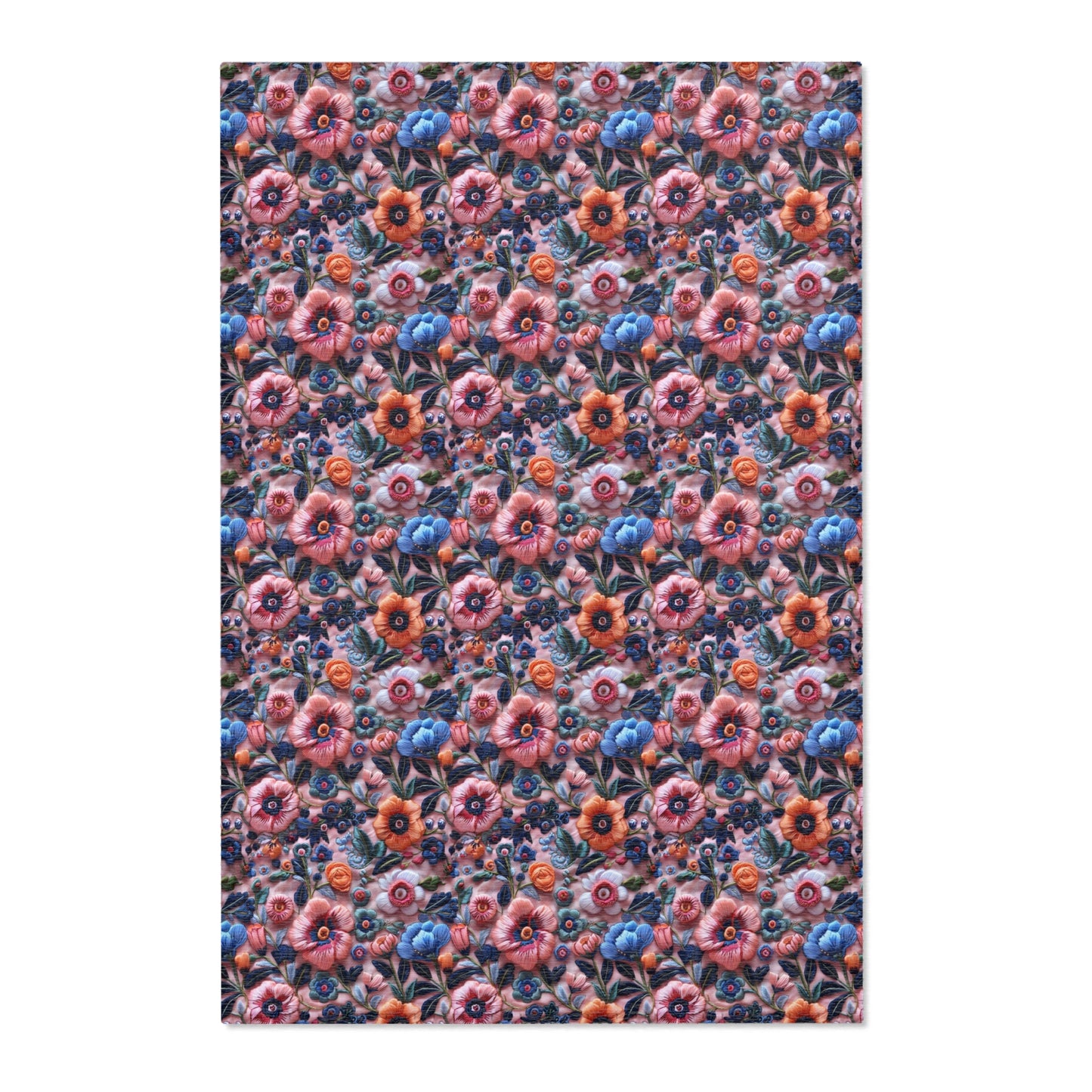 Pink Floral Area Rug Carpet, Faux Embroidery Washable American Living Room Floor Indoor Outdoor 2x3 4x6 3x5 Kitchen Nursery Bedroom Mat
