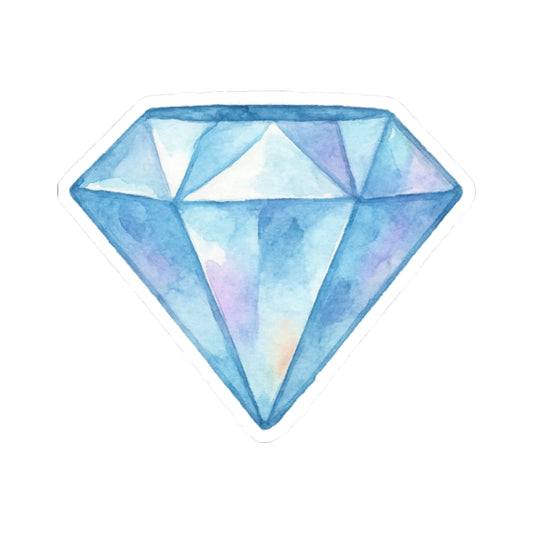 Blue Diamond Sticker Decal, Watercolor Art Vinyl Laptop Cute Waterbottle Tumbler Car Waterproof Bumper 4x4 Clear Die Cut Wall