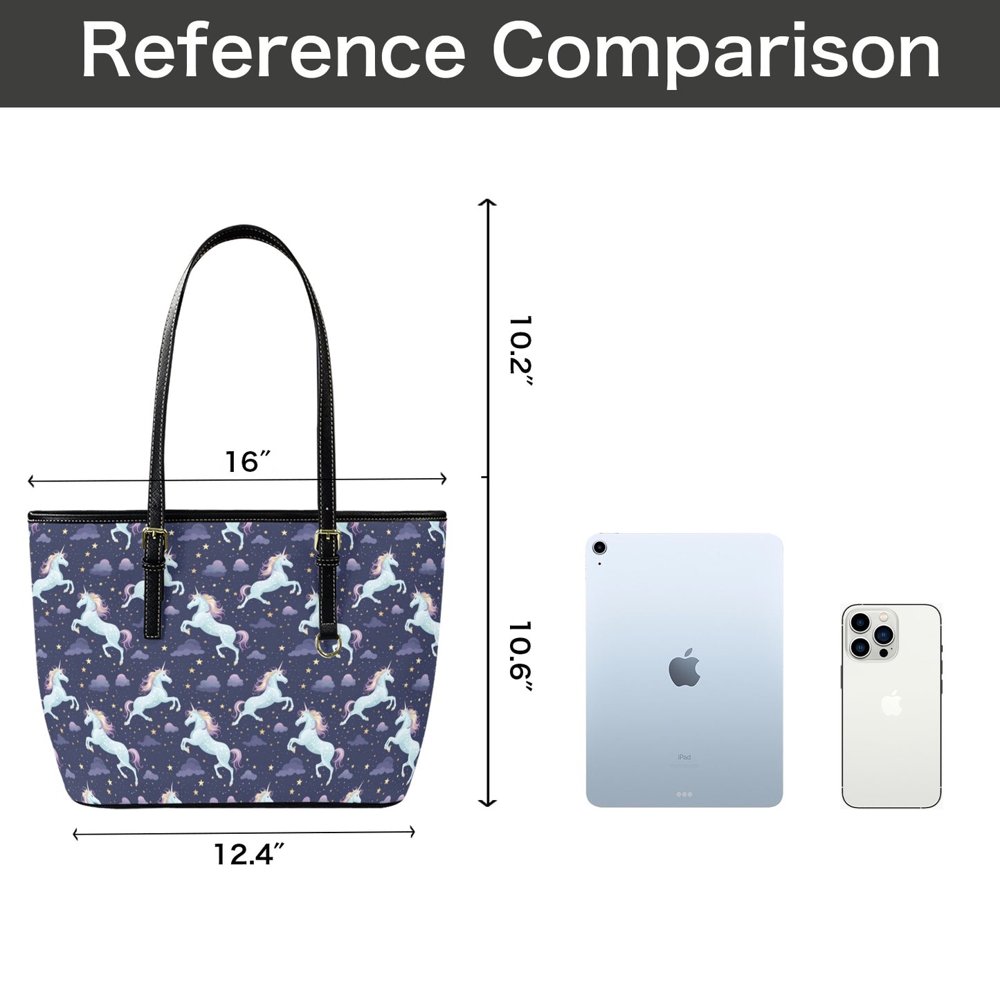 Unicorn Tote Bag Purse, Space Stars Purple Art Women Vegan Leather Handbag  Zip on Top Designer Handmade Shoulder Ladies Bag