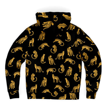 Leopard Zip Up Fleece Lined Hoodie, Animal Cheetah Print Heavyweight Full Zipper Pocket Men Women Unisex Graphic Hooded Sweatshirt Jacket