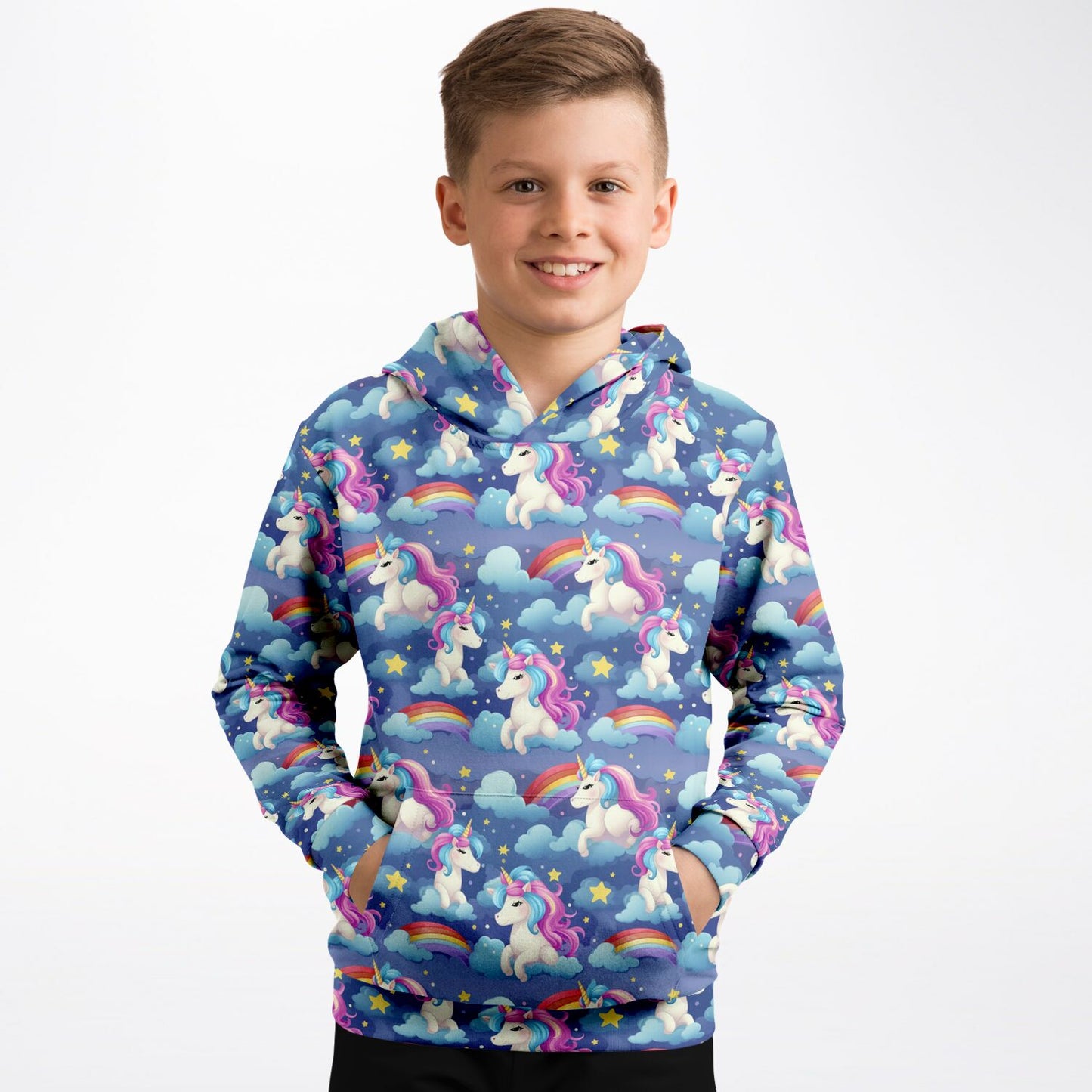 Unicorn Rainbow Kids Pullover Hoodie, Kawaii Girls Boy Toddler Youth Children Fleece Graphic Cozy Cotton Hooded Sweatshirt with Pockets