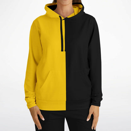 Half Black Half Yellow Hoodie, Two Tone Color Split Pullover Men Women Adult Cotton Hooded Sweatshirt with Pockets Designer Plus Size