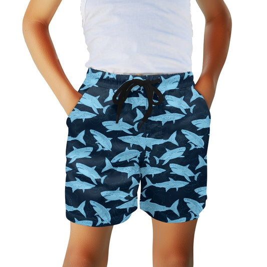 Shark Boys Beach Shorts (4-11Y), Navy Blue Quick Dry Kids Drawstring Casual Shorts Pockets Children Youth - Starcove Fashion