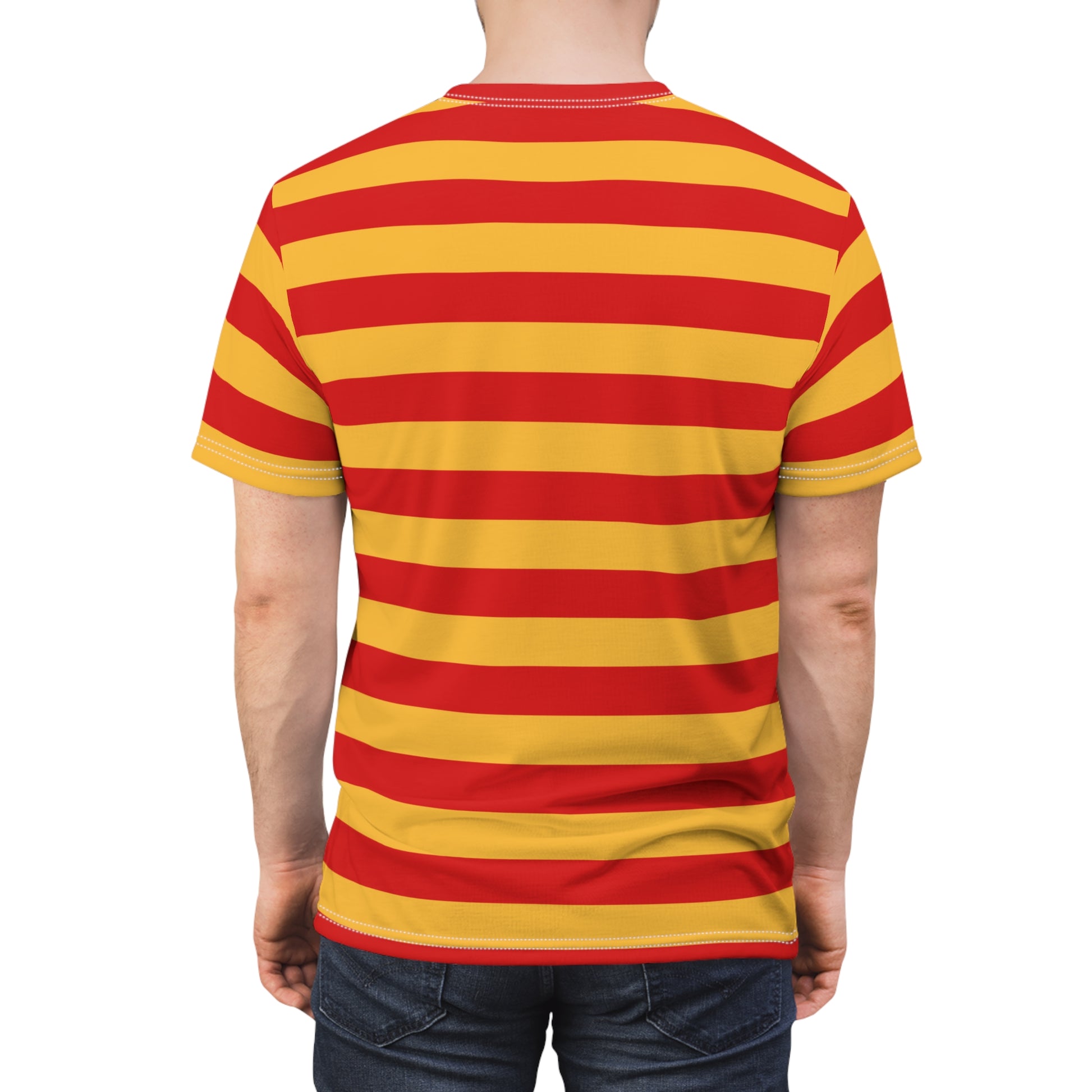 Red and Yellow Striped Tshirt, Stripe Designer Aesthetic Lightweight Heavyweight Crewneck Men Women Tee Top Short Sleeve Shirt - Starcove Fashion