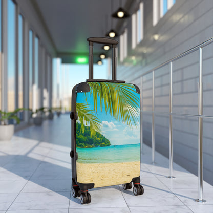Tropical Beach Suitcase Luggage, Palm Tree Ocean Vacation Carry On With 4 Wheels Cabin Small Large Set Rolling Spinner Lock Hard Shell