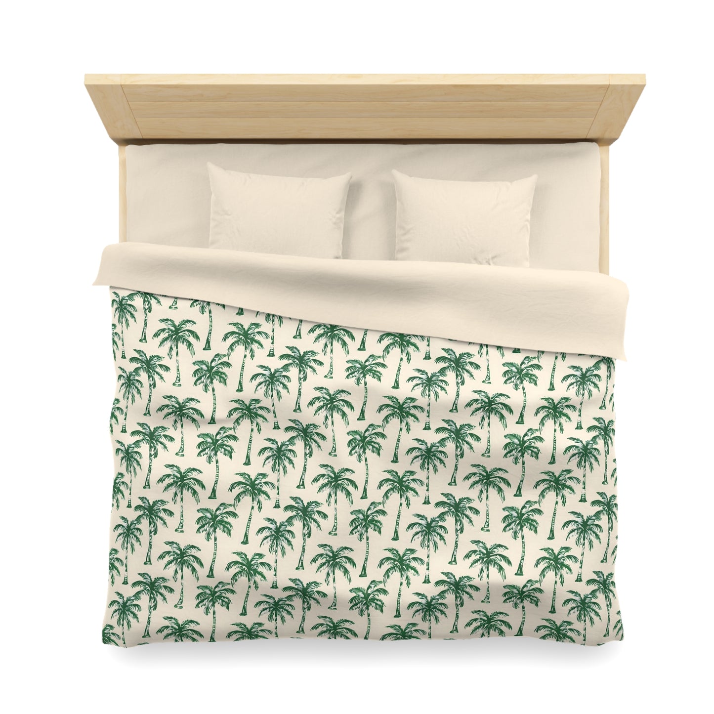 Palm Tree Duvet Cover, Green Cream White Bedding Queen King Full Twin XL Microfiber Unique Designer Bed Quilt Bedroom Decor