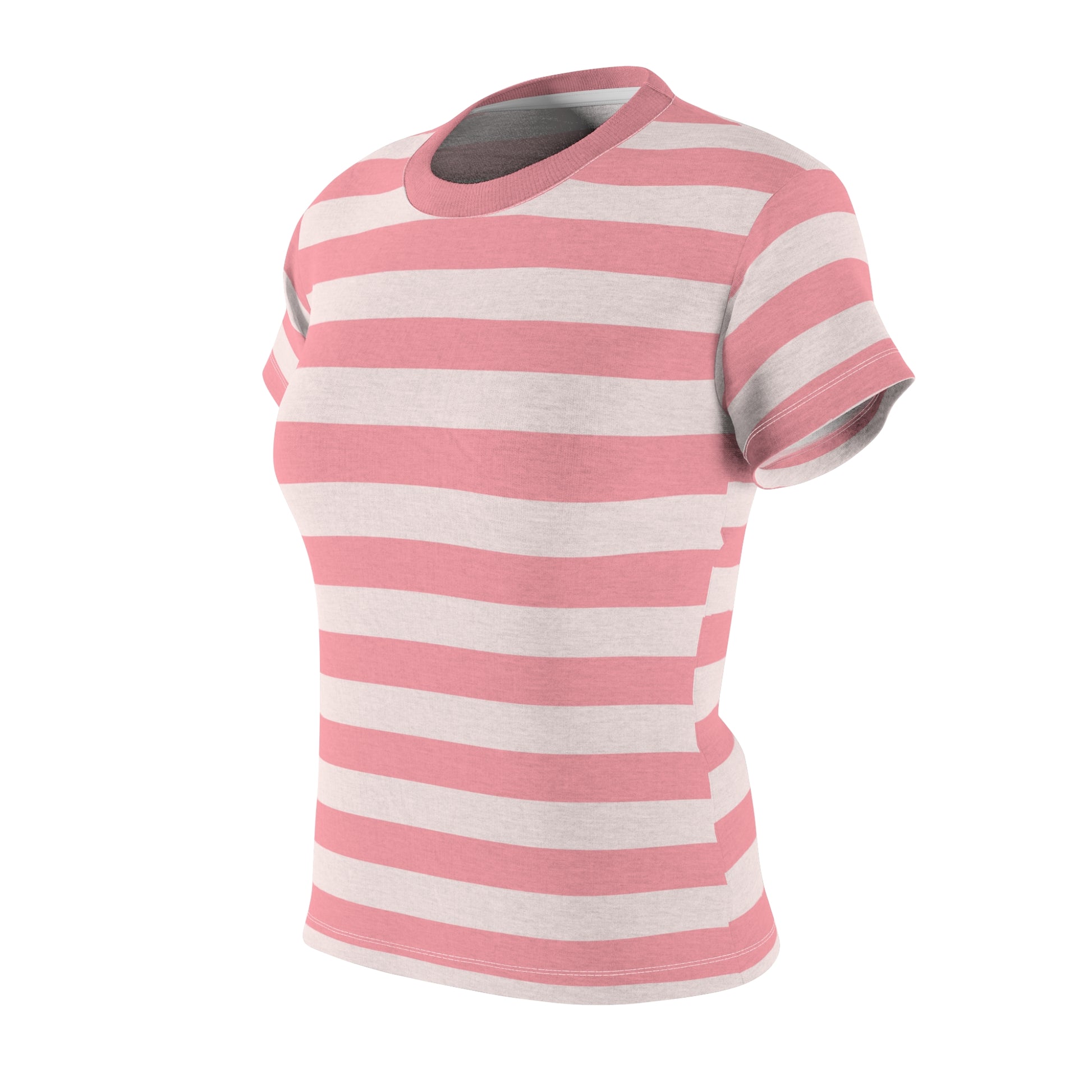 Pink and White Striped Women Tshirt, Ladies Vintage Retro Designer Adult Female Aesthetic Fashion Fitted Crewneck Tee Shirt Top Starcove Fashion