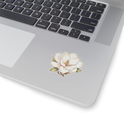 White Magnolia Flower Sticker Decal, Blossom Floral Watercolor Art Vinyl Cute Waterbottle Tumbler Car Waterproof Bumper Clear Die Cut Wall - Starcove Fashion