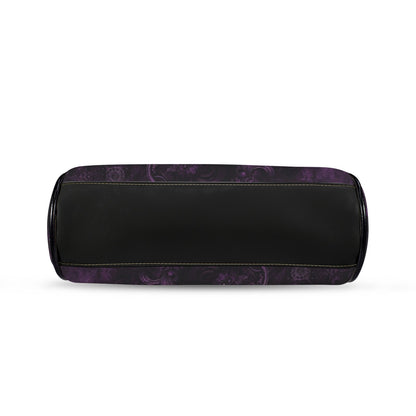 Purple Kiss Lock Purse Handbag, Pink Black Grunge Gothic Dark Print Vegan Leather Vintage Designer Shoulder Crossbody Top Handle Clasp Bag - Starcove Fashion