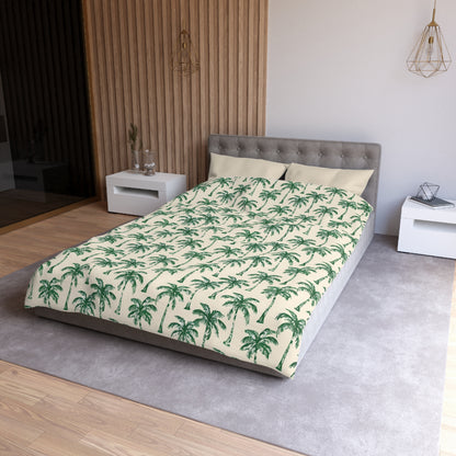 Palm Tree Duvet Cover, Green Cream White Bedding Queen King Full Twin XL Microfiber Unique Designer Bed Quilt Bedroom Decor