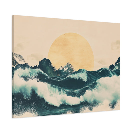Ocean Waves Canvas Gallery Wrap, Sea Sun Coastal Wall Art Print Artwork Decor Small Large Hanging Modern Vintage Landscape Poster