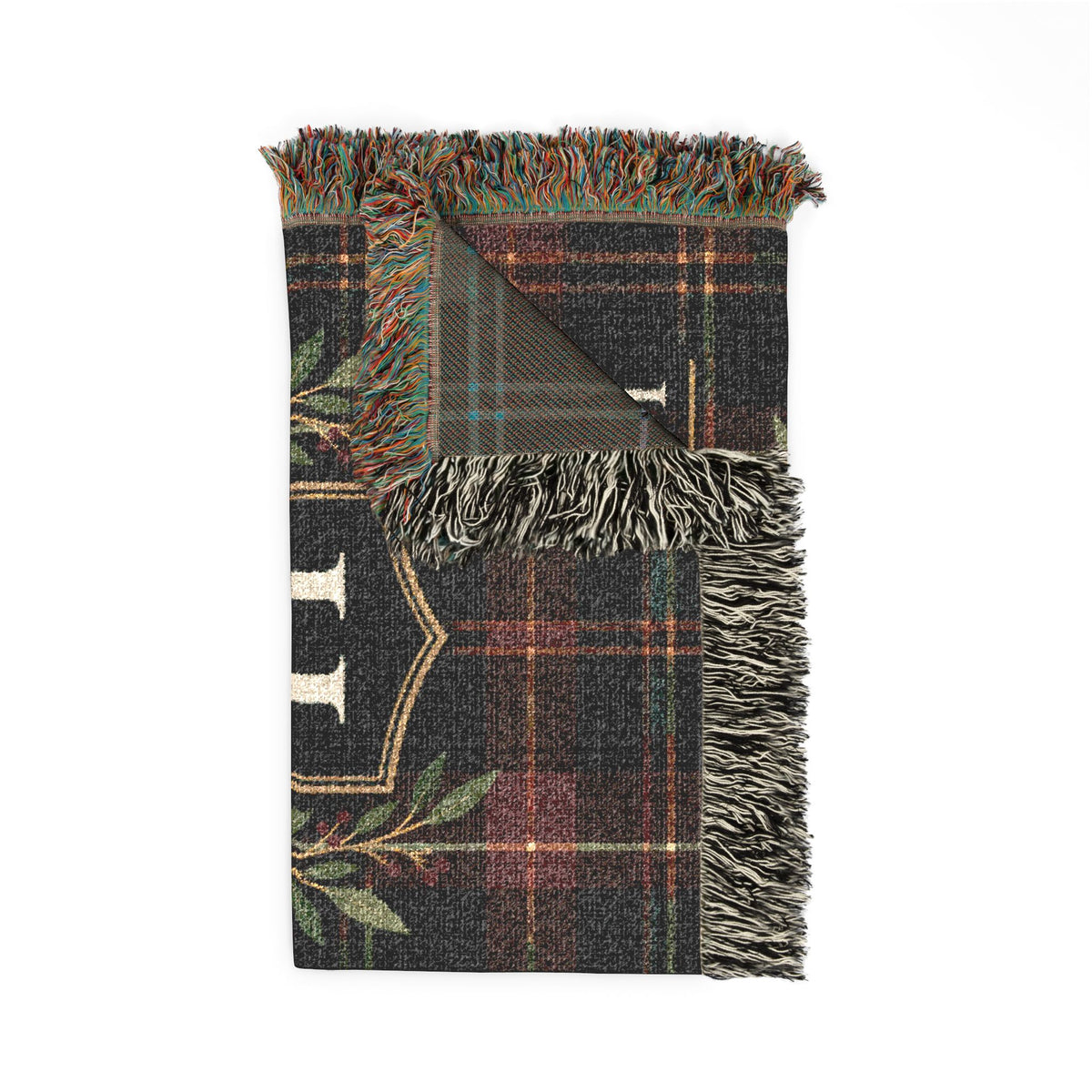 Custom Family Name Woven Throw Blanket Tapestry, Plaid Holiday Christmas Personalized Cotton Fringe Adult Kids Small Large Bed 50x60 Hanging
