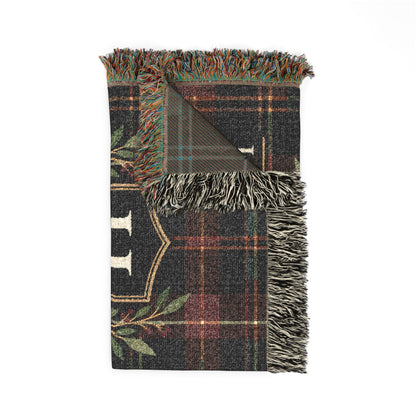 Custom Family Name Woven Throw Blanket Tapestry, Plaid Holiday Christmas Personalized Cotton Fringe Adult Kids Small Large Bed 50x60 Hanging