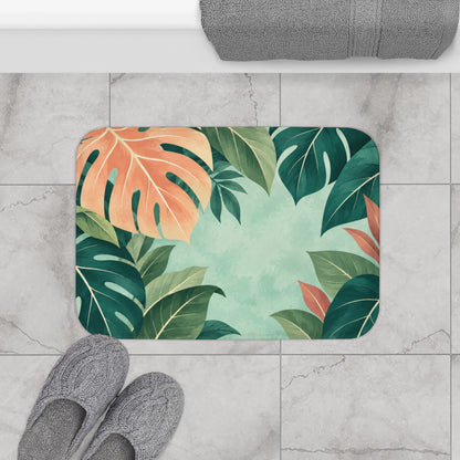 Monstera Leaf Bath Mat, Tropical Green Memory Foam Cute Shower Bathroom Decor Non Slip Floor Large Small Washable Quick Dry Luxury Rug