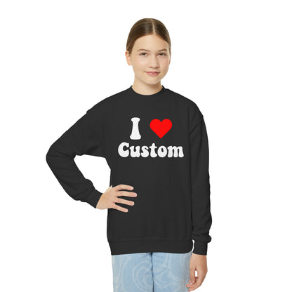 I Love Custom Kids Sweatshirt, I Heart Pullover Personalized Design Printed Boys Girls Gift Graphic Cotton Crewneck Pullover Top