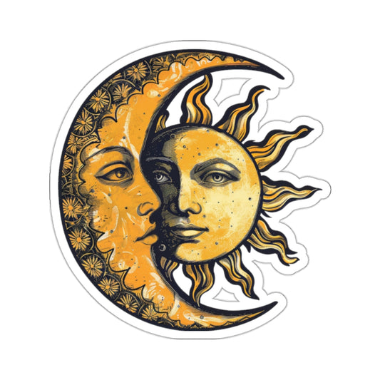 Sun Moon Sticker Decal, Vintage Retro Crescent Art Vinyl Laptop Celestial Waterbottle Tumbler Car Waterproof Bumper Clear Aesthetic Wall - Starcove Fashion