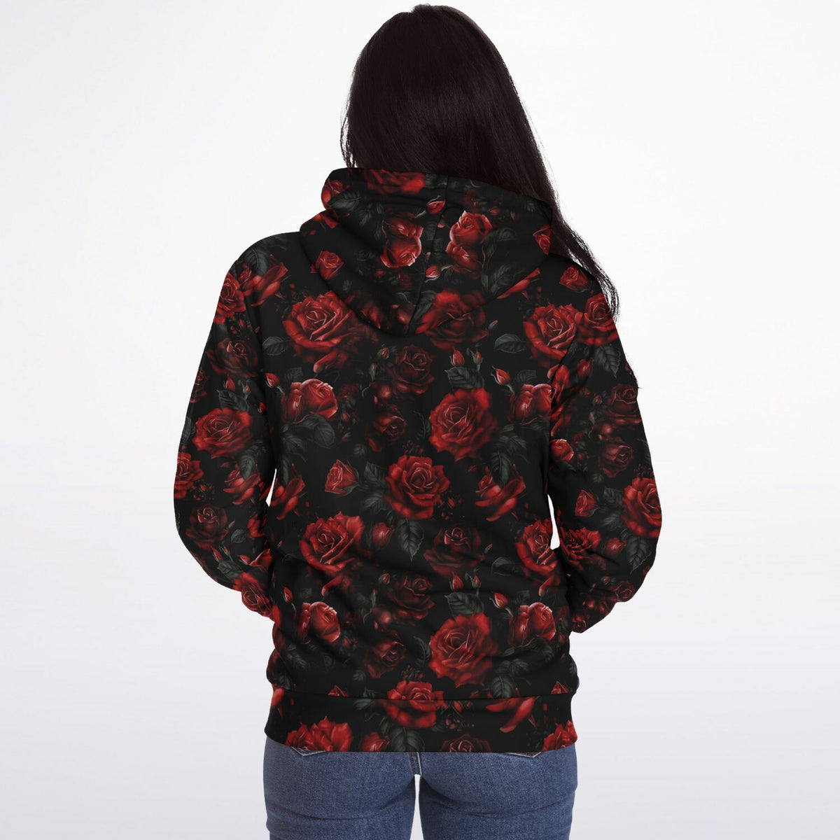 Red Roses Zip Up Fleece Lined Hoodie, Floral Flowers Sherpa Heavyweight Full Zipper Pocket Men Women Unisex Graphic Hooded Sweatshirt Jacket