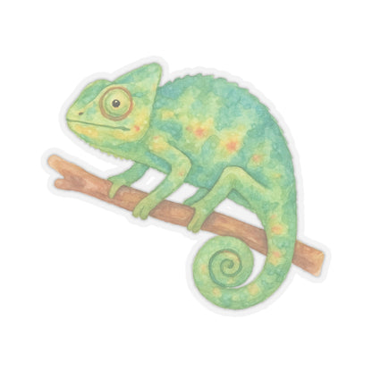 Chameleon Sticker Decal, Green Animal Reptile Watercolor Art Vinyl Laptop Cute Waterbottle Tumbler Car Waterproof Bumper Clear Die Cut Wall