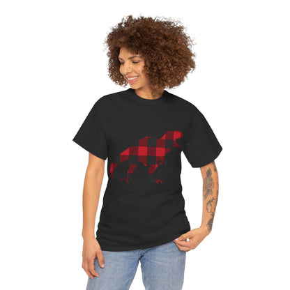 Trex Dino Tshirt, Red Buffalo Plaid Check Dinosaur Designer Graphic Aesthetic Crewneck Men Women Tee Top Short Sleeve Shirt