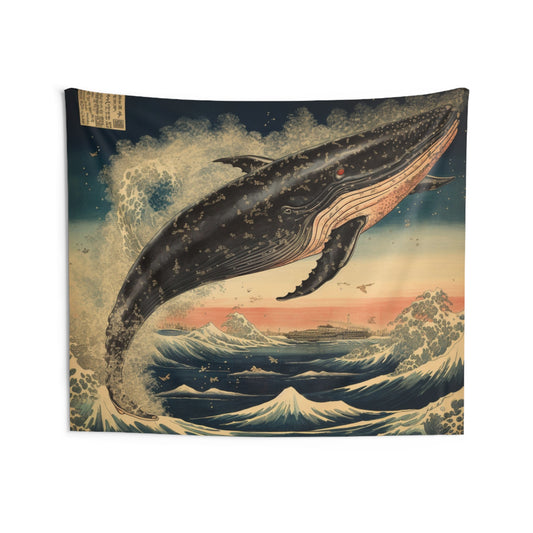 Whale Tapestry, Japanese Ocean Waves Wall Art Hanging Landscape Aesthetic Large Small Decor Bedroom College Dorm Room Starcove Fashion